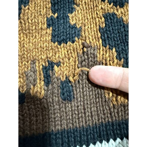 VTG Express Sweater Cardigan 1990s Hand Knit Leopard Womens Med Oversized Brown - Picture 10 of 13